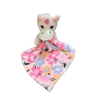 Little Beginnings Unicorn Baby Lovey Plush Security Blanket Pink Floral Tags